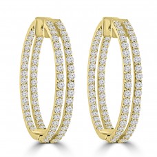 5.26 ct ttw Ladies Round Cut Diamond Inside Outside Hoop Earrings In yellow Gold